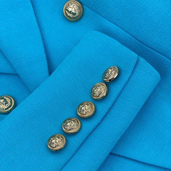 Turquoise Double-Breasted Blazer Gold Tone Buttons - Picture 12 of 14